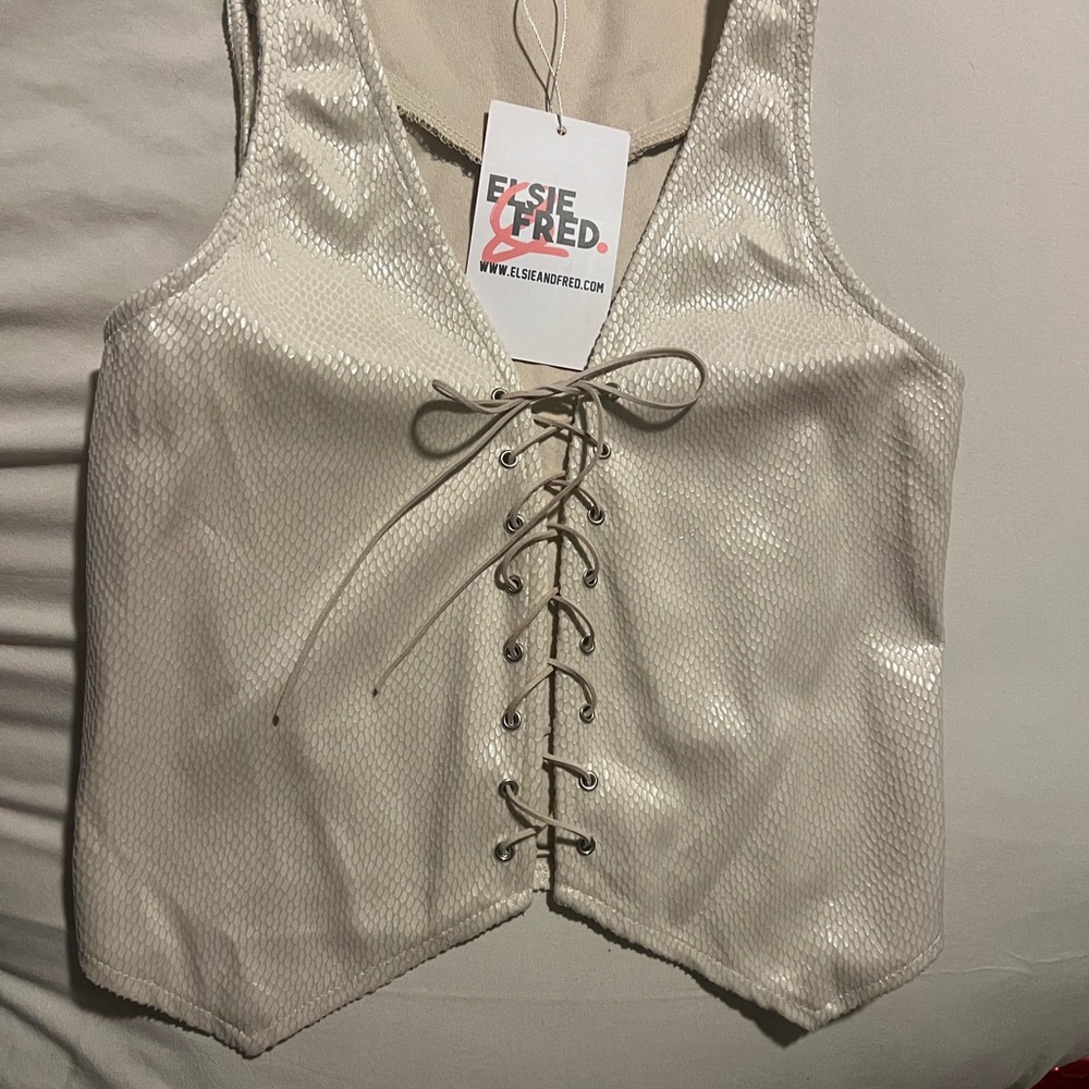 Cream Lace-Up Women's Top